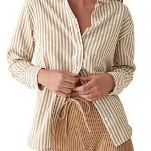 NWOT Reformation Parker Tan and White Striped Shirt size XS